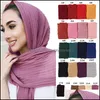 Halsdukar wraps hattar, handskar mode aessories turkiska stil kvinnor crumple bubbla chiffong fast färg crinkled sjalar pleat huvudband hijab m