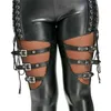 Kobiety PU Leather Skinny Slim Spoder Gothic Punk Legginsy Fishnet Trim Lace Pant Faux Ołówek Spodnie Odzież 211115