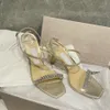 Perfekt trevlig Meira sandaler !! Platinum Ice Dusty Glitter Pumps med Leaf Crystal Strappy Women's High Heels Brands Party Dress Summer Sandalias