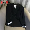 Printemps Noir Femmes Blazer Élégant Oversize Femelle Manteau Classique Costume Lâche Veste Blanche Pour Femmes Vêtements D'extérieur avec Boutons 210428