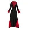 2022 Spring Long Sleeve Stand Collar Black Red Contrast Color Stretch Knitted Panelled Long Maxi Dress Elegant Casual Dresses 21D161124