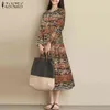 Zanzea kvinnor vintage blommig tryckt lång klänning vår långärmad lös kaftan vestidos överdimensionerad tunika sundress robe femme 7 y1204