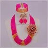 Oorbellen Ketting Sieraden Sets Fuchsia Gold AB Afrikaanse kralen Set Kostuum Crystal Party 3JK05 Drop levering 2021 BGEV9