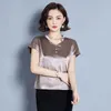 Solid Korean Style Loose Slim V-nevk Small Shirt Blusas Femme Summer Silk Woman's s Short Sleeve Satin 10163 210508