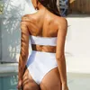 Gnim hoge taille uitgehold badpak dames push-up bikini badmode 2021 bandeau gesp badpak twee stukken solide