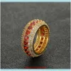 With Side Stones Jewelrysize 7-12 Hip Hop 5 Rows Red Cubic Zircon Big Ring Gold Sier Colors For Men Finger Rings Drop Delivery 2021 Rzu7J