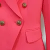 Hoge Quanlity Classic Designer Blazer Dames Slanke Montage Metalen Lion Buttons Double Breasted Jacket Orange Pink 211019