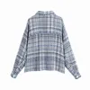 Kvinnor Oversized Casual Tweed Plaid Shirt Coat Za Spring Loose Ladies Checked Overhirts Fashion Jacket Womens Tops 210521