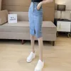 Denim Femmes Jupes d'été Sexy Taille haute Coréen Bandage Jupe Package Hip Jeans Skinny Club Party Midi Crayon Jupes X0428