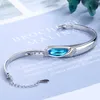 Women's Fashion Luxury Blue Zirconia Stone Cuff Bracelets Shiny Micro Crystal Pave Waterhole Charming Bracelet Accessories Gifts Link Chain