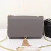 Modische Luxus-Umhängetasche für Damen, Kate-Kettenbrieftasche mit Quaste, Designer-Taschen, Designer-Schulterklappen-Geldbörsen, Glattleder-Logo-Geldbörsen, 22 cm