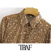 TRAF Women Fashion Semi-Sheer Metallic Draad Luipaard Blouses Vintage Lange Mouwen Button-Up Vrouwelijke Shirts Chique Tops 210415