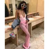 Tumblr sexy durch die Hosen Streetwear Pink Mesh Tracksuits Herbst Frauen Kostüm Zwei -Stück -Set Long Sleeve Fluffy Crop Top und 5912589