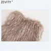 Zevity Women Fashion Ärmlös Färg Matchande Faux Fur Patchwork Vest Jacket Ladies Casual Waistcoat Chic Outwear Toppar CT743 211120