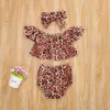 6m-4Y Toddler born Infant Baby Kid Girls Clothes Set Leopard Ruffles Off Shoulder T shirt Shorts Outfit Summer 210515