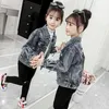 Fashion Kids Coat Spring Autumn Baby Jackets Jeans Outerwear Tops Sequins Flower Teenage Clothes 4 8 12 13Years 210622