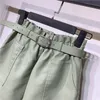 Fahion High Waist Faux Leather Shorts Women With Belt Pockets Wide Leg Sexy Short Femme Casual Ladies Women's
