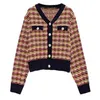 H.SA Dames Button Up Elegant Gebreide Sweater Jassen Plaid Cropped Cardigans Poncho V-hals Spring Caridgan 210417