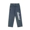 Herbst Streetwear Retro Hip-Hop Buchstaben Stickerei Jeans lose gerade Beinhose weites Bein für Männer und Frauen Paare 211111
