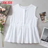 Women Retro Ruffles Embroidery Romantic Blouse Sleeveless Chic Female Shirt Tops QW62 210416