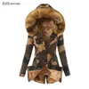Pluszowy kamuflaż Parker Parka Fashion regulowana talia futrzany kołnierz kurtka zimowa damska z długim rękawem i kapturem
