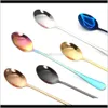 Colheres Utensílios para café Cozinha, jantar Bar Casa Jardim Drop Delivery 2021 Chapeamento a vácuo Colher de café de aço inoxidável Kit de colheres de chá de cabo longo