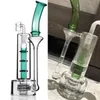 10 tum mörkgrön rökning hookah glas vatten bong bambu form raffinerad bell återvinning dab rig med grön perc 14.4mm led