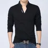 T-Shirt Men Spring Cotton T Shirt Men Solid Color Tshirt Mandarin Collar Long Sleeve Top Men Brand Slim Fit Tee Shirts 5XL 210722