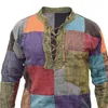 남자 티셔츠 세련된 남자 셔츠 패치 워크 레이스 최대 빈티지 다채로운 긴 소매 가을 탑 일일 착용 2022