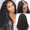 UPart Wigs for Black Women Human Hair Brazilian Deep Curly Glueless Full Head Half 2x4" U Shape Wig 130% Density Natural Color(18 Inch)