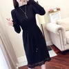 Autumn Winter Sweater Dress Women's Turtleneck Long Sleeve A Line thick Lace Knitted Bodycon Female Slim Girl es 210514