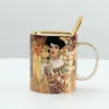 Klimt beijo porcelian canecas xícaras de café com colher gustav klimt osso china presente de aniversário de casamento escritório drinkware 220224