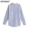O escritório de moda feminina de Kpytomoa usa blusas listradas de bolsos de manga longa vintage camisetas femininas chiques 210401