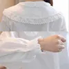 Сплошная белая хлопчатобумажная блузка кружева кукла воротник лепесток рукав осень женские блузки свободные кардиган рубашка blusas 10872 210417