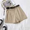 Pantalones cortos para mujer de pierna ancha suelta verano corto cintura alta cinturón casual todo fósforo para mujer 10838 210518