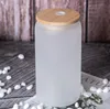 12/16/25 OZ Sublimação Blanks Copo de vidro de vidro canecas com tampa de bambu transferência de calor Impressão de pedreiro frasco copos de vidro copos