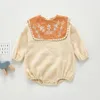 Couleur unie automne nouveau-né bébé filles lin body tenues combinaison broderie fleur enfants body 210413