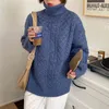 Comelsexy kvinnor turtleneck tröja toppar pullovers söt lat retro tjock stickad solid elegant lös vår casual 210515