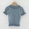 Baby Meisje Holle T-shirt Zomer Kids Korte Mouw Lotusblad Kraag Knit Baby Kleding 210429