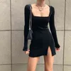 Kadife Kadınlar Elbise Bodycon Modu Toprakları Sonbahar Kış Elegent Split Femme Elbiseler Parti Uzun Kollu Gotik Giysileri 210426