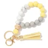 Party Favor Keychain Wood Bead Silicone Beads With Tassel String Chain Women Girl Key Ring Wrist Bracelet