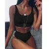 Damskie stroje kąpielowe Sexy Kobiety Bikini Zestaw Kostium Basen Moda Solidna Klamra Push-Up Wyściełana Wysoka Talia Swimsuit 2PC Kąpiel # 40