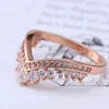 Äkta 925 Sterling Silver Ring Rose Gold Wishing Bone Wish Glittrande Ringar För Kvinnor Present Bankett Smycken Kluster