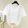 Fashion Sequins Two-Piece Short Sleeve T-shirt Round Neck Style Casual White Blue Tshirts Women Tops 61H 210420