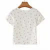 BLSQR Mode Sexy Dames Korte Mouw Crop Top Button Casual White T-shirt Tops Blouse Print 210430