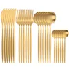 SPKLIFEY Gold Cutlery 24 Pcs Golden Set Stainless Steel Dinnerware Spoon Tableware Forks Knives Spoons 210928