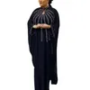 Etniska kläder 2023 Autumn and Winter Fashion Muslim Mellanöstern mantel ihålig pärla sömmar bat ärm klänning kvinnor