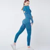 Roupa de ioga 2 pcs set sem costura mulheres fitness roupas treino calça sportswear manga longa colheita camisas de ginástica cangings esportivos