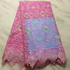 5Yards/Lot Fashion Pink French Net Lace Fabric Embroidery Match Crystal African Water Soluble Mesh For Dressing PL31618