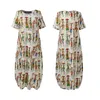 Fashion Summer Maxi Dress Women's Printed Sundress Casual Short Sleeve Vestidos Female High Waist Robe Femme Plus Size